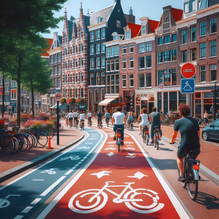A Dutch flag in bicycle lane patterns, Ai generated imageの写真素材