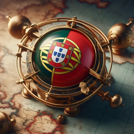 A Portuguese flag in maritime navigation elements, Ai generated imageの写真素材
