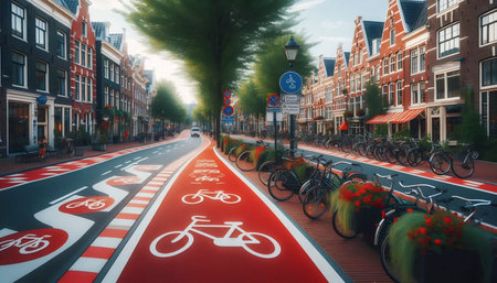 A Dutch flag in bicycle lane patterns, Ai generated imageの写真素材