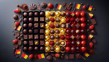 A Belgian flag in chocolate pralines assortment, Ai generated imageの写真素材