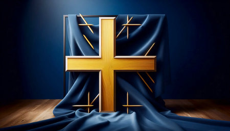 A Swedish flag in minimalist furniture design, Ai generated imageの写真素材