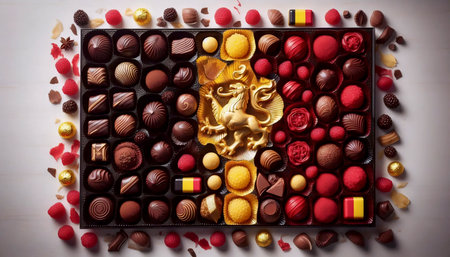 A Belgian flag in chocolate pralines assortment, Ai generated imageの写真素材