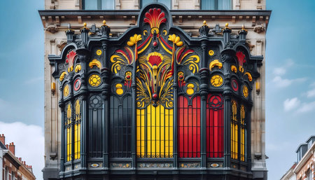 A Belgian flag in art nouveau architecture, Ai generated imageの写真素材