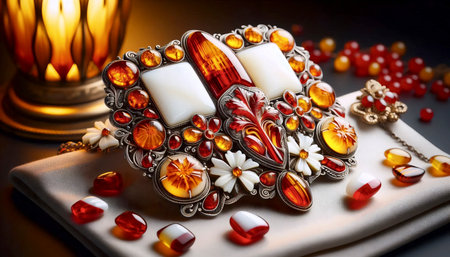 A Polish flag in amber jewelry craftsmanship, Ai generated image