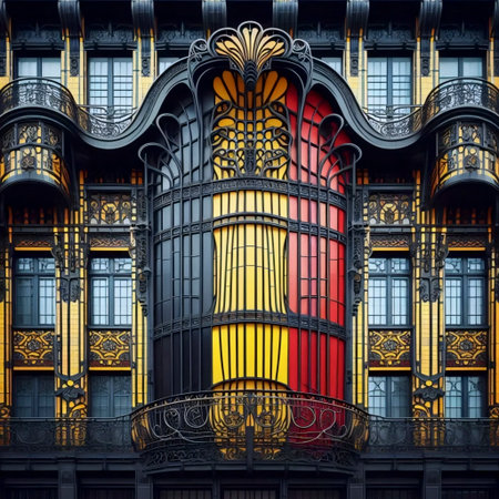 A Belgian flag in art nouveau architecture, Ai generated imageの写真素材