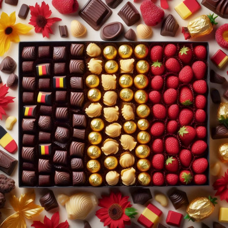 A Belgian flag in chocolate pralines assortment, Ai generated imageの写真素材