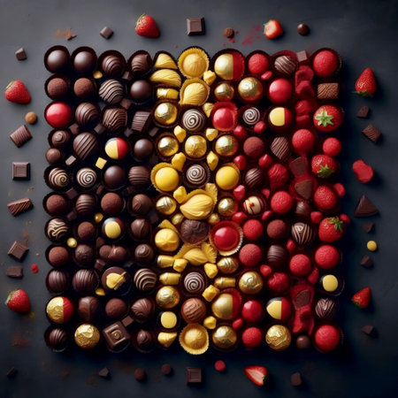 A Belgian flag in chocolate pralines assortment, Ai generated imageの写真素材