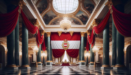 A Austrian flag in imperial palace decor, Ai generated imageの写真素材