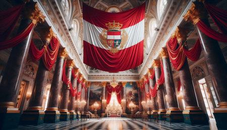A Austrian flag in imperial palace decor, Ai generated imageの写真素材