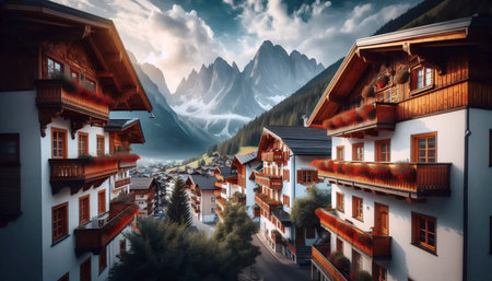 Alpine village architecture, Ai generated imageの写真素材
