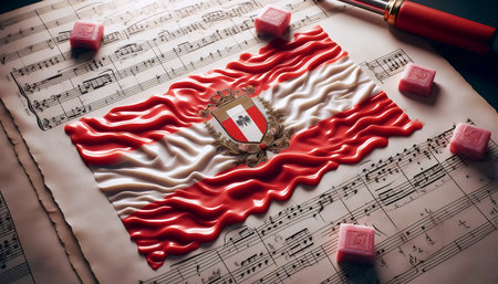 A Austrian flag in classical music score, Ai generated imageの写真素材