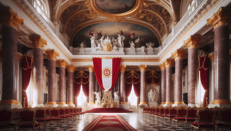 A Austrian flag in imperial palace decor, Ai generated imageの写真素材