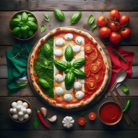 A Italian flag melting into a pizza margherita, Ai generated imageの写真素材