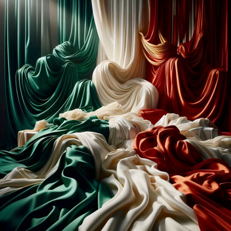 A Italian flag woven from luxury fashion fabrics, Ai generated imageの写真素材