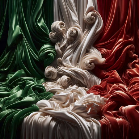 A Italian flag woven from luxury fashion fabrics, Ai generated imageの写真素材