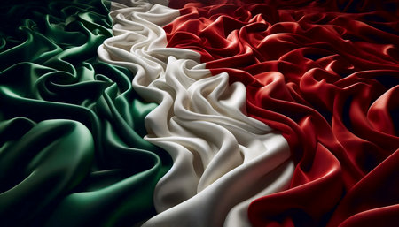 A Italian flag woven from luxury fashion fabrics, Ai generated imageの写真素材