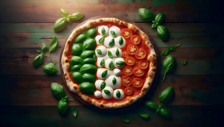 A Italian flag melting into a pizza margherita, Ai generated imageの写真素材