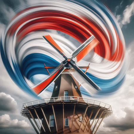 A Dutch flag sailing on a historic windmill sail, Ai generated imageの写真素材