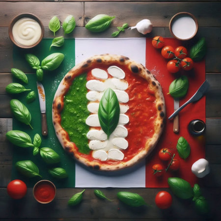 A Italian flag melting into a pizza margherita, Ai generated imageの写真素材