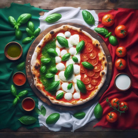 A Italian flag melting into a pizza margherita, Ai generated imageの写真素材