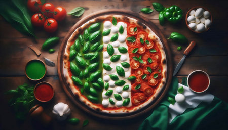 A Italian flag melting into a pizza margherita, Ai generated imageの写真素材
