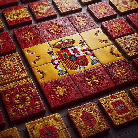 A Spanish flag made of traditional ceramic tiles, Ai generated imageの写真素材