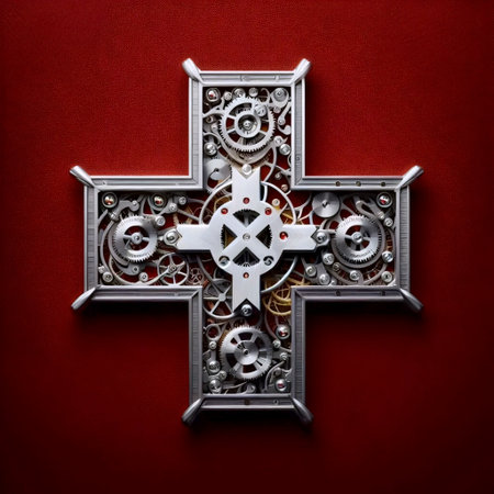 A Swiss flag made of luxury watch mechanisms, Ai generated imageの写真素材