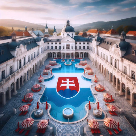 A Slovak flag in spa culture, Ai generated imageの写真素材