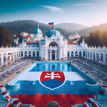 A Slovak flag in spa culture, Ai generated imageの写真素材