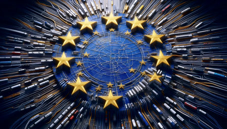 A European Union flag made of interconnecting railway networks, Ai generated imageの写真素材