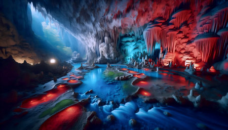 A Slovenian flag in underground cave system, Ai generated imageの写真素材