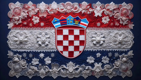 A Croatian flag in traditional lace making, Ai generated imageの写真素材