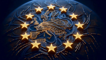 A European Union flag made of interconnecting railway networks, Ai generated imageの写真素材