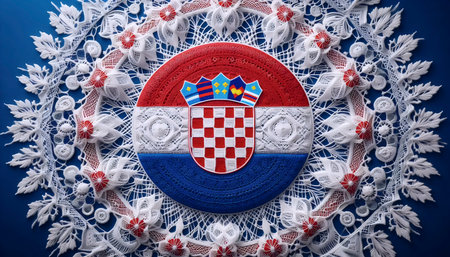 A Croatian flag in traditional lace making, Ai generated imageの写真素材
