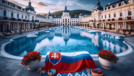 A Slovak flag in spa culture, Ai generated imageの写真素材