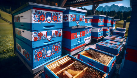 A Slovenian flag in beekeeping tradition, Ai generated image