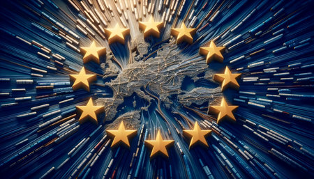 A European Union flag made of interconnecting railway networks, Ai generated image