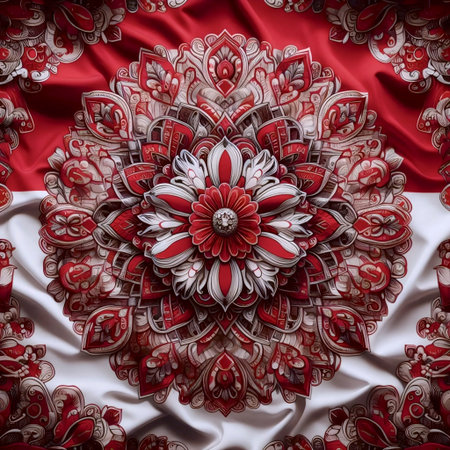 A Indonesian flag in traditional batik art, Ai generated imageの写真素材