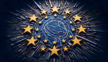 A European Union flag made of interconnecting railway networks, Ai generated imageの写真素材