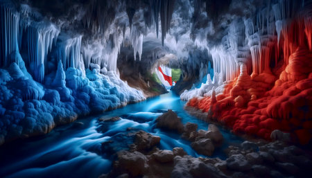 A Slovenian flag in underground cave system, Ai generated imageの写真素材