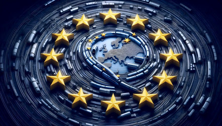 A European Union flag made of interconnecting railway networks, Ai generated imageの写真素材