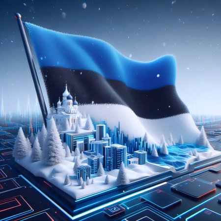A Estonian flag in digital society, Ai generated imageの写真素材