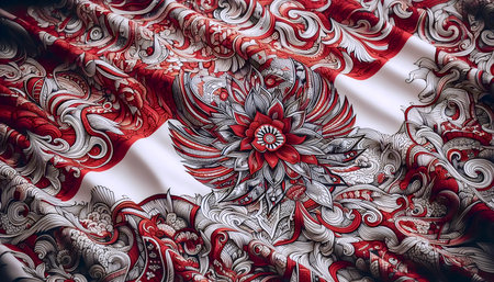 A Indonesian flag in traditional batik art, Ai generated imageの写真素材