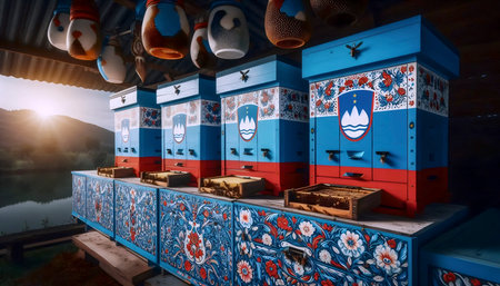 A Slovenian flag in beekeeping tradition, Ai generated imageの写真素材