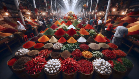 A Indonesian flag in spice market abundance, Ai generated imageの写真素材