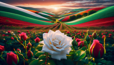A Bulgarian flag in rose valley harvest, Ai generated imageの写真素材
