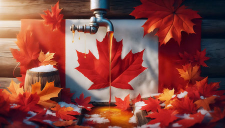 A Canadian flag in maple syrup production, Ai generated imageの写真素材
