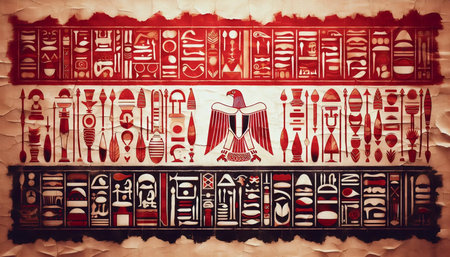 A Egyptian flag in papyrus art heritage, Ai generated imageの写真素材