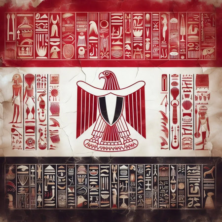 A Egyptian flag in papyrus art heritage, Ai generated imageの写真素材