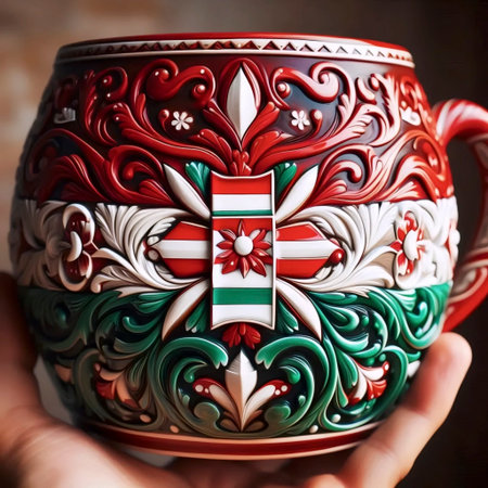 A Hungarian flag in folk pottery art, Ai generated imageの写真素材